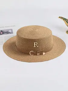 1pc Bohemian Style Women's Fashionable Cute Straw Hat, With Leather Buckle, Suitable For Beach Vacation, Daily Wear And Sun Protection, Cowboy Hat, Valentine's Day Gift, Women's Hat, Beach Hat