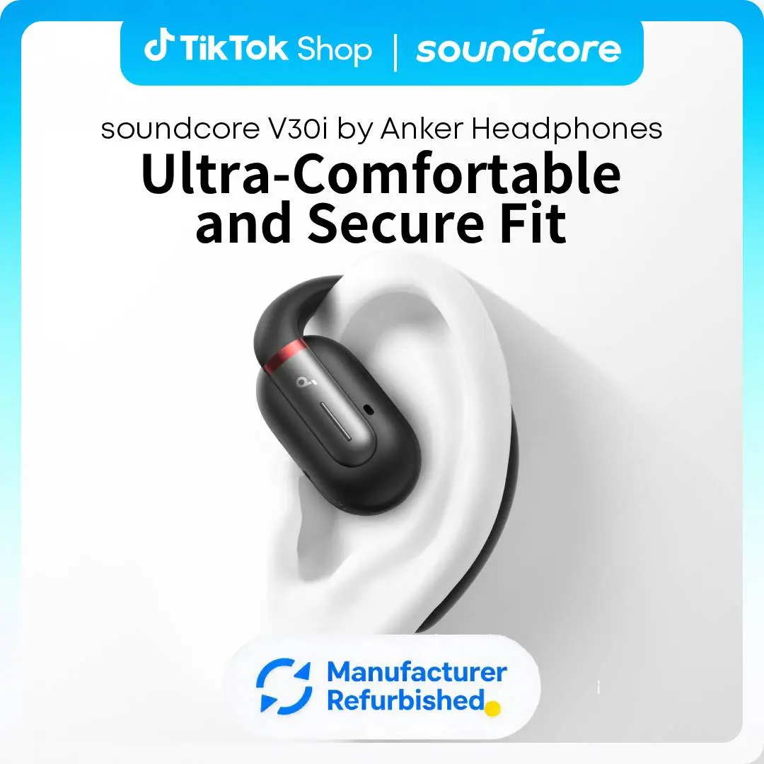 [Refurbished]soundcore by Anker V30i, Open-Ear Headphones, Ultra-Comfort, Lightweight Design, Snug Fit, Ergonomic Ear Hooks, Robust Bass, 36H Playtime, Bluetooth 5.3, App Control, Clear Calls, Wireless Earbuds