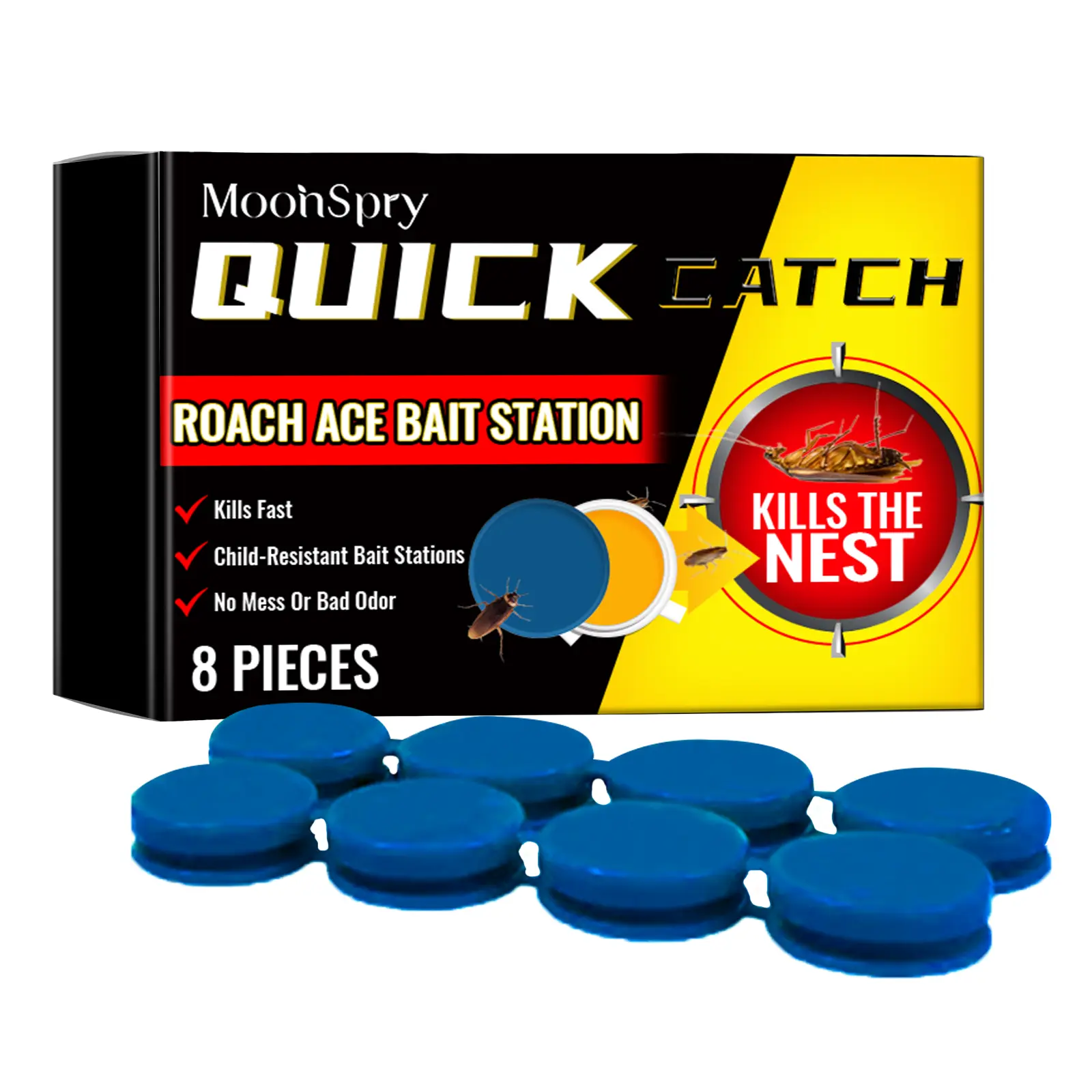 Corn-Based Vegetable Oil Cockroach Control Bait Station Pads with Cockroach Gel - Non-Toxic Roach Killer, 3-Year Long-Lasting 24/7 Continuous Protection, Natural Ingredients, Easy Setup, Home Care Pest Control Supply