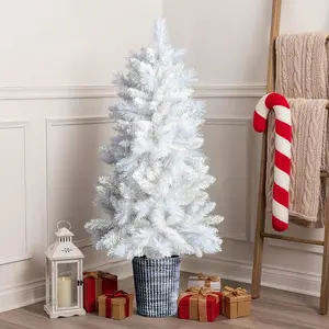 【Summervibes】4ft White Christmas Tree with Plastic Pot, 200 Mixed Pine & PVC Tips, Small Artificial Xmas Tree Perfect for Bedroom, Office Desk, Apartment, Dorm, Small Spaces Holiday
