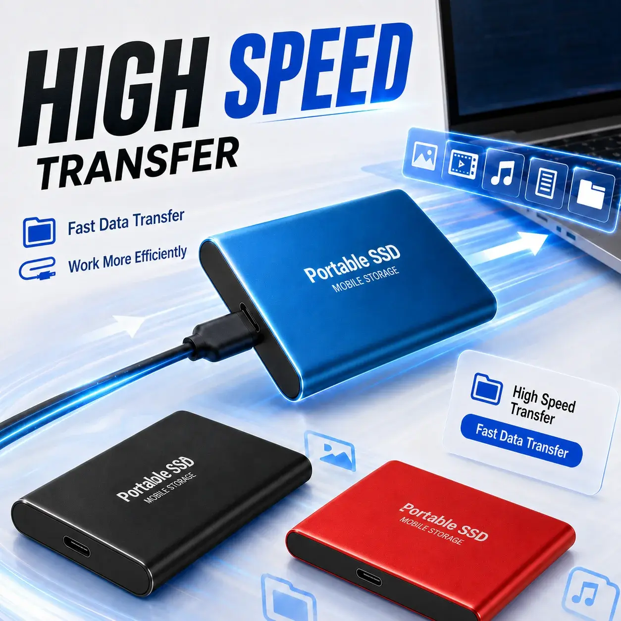 1/2/4TB External SSD Portable Hard Drive USB 3.0 Type-C Fast Storage Plug Play for Laptop Mac PC Student Daily Use