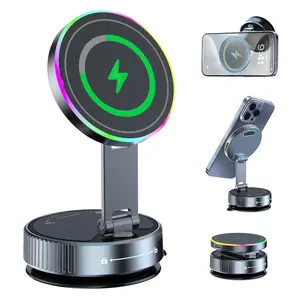 Wireless Charger Car Phone Holder for Magsafe,360°Adjustable Vacuum Magnetic Phone Holder,Nano Gel Suction Cup/RGB Light Suction Cup Mount for Non Smooth Surfaces Compatible iPhone&Android