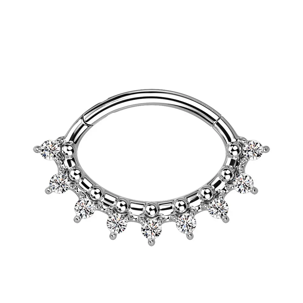Quality Precision All Oval Shaped CZ Crystal Fan Hinged Segment Ring - 316L Stainless Steel