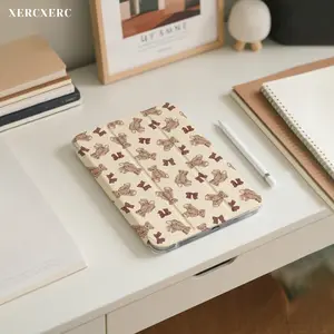 Cute Teddy Bear & Bow Pattern PU Flip iPad Case, TPU Soft Shell, Trifold Stand, Pen Slot, Shockproof, Auto Wake/Sleep - for iPad Air 11inch/10.9/10.5, iPad A16, iPad 9th/10th/11th Gen, Fall Gift Back to School Case