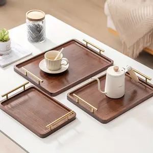 [1pc Bamboo Serving Tray Handles] 1pc, Wooden Tray, Bamboo Serving Tray With Handles, Snack Tray, Dessert Tray, Breakfast Dinner Food Tray, Coffee Tea Serving Tray For Home Hotel Restaurant Plates 13.78*9.84In