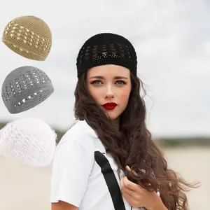 Set of 4 Unisex Crochet Kufi Hats - Knit Beanie Skull Caps, Lightweight,Non-Stretch Fit,Machine Washable Muslim Caps for Men and Women