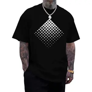 Casual Men's Summer T-Shirt – Short Sleeve Crewneck with Triangle Gradient Graphic