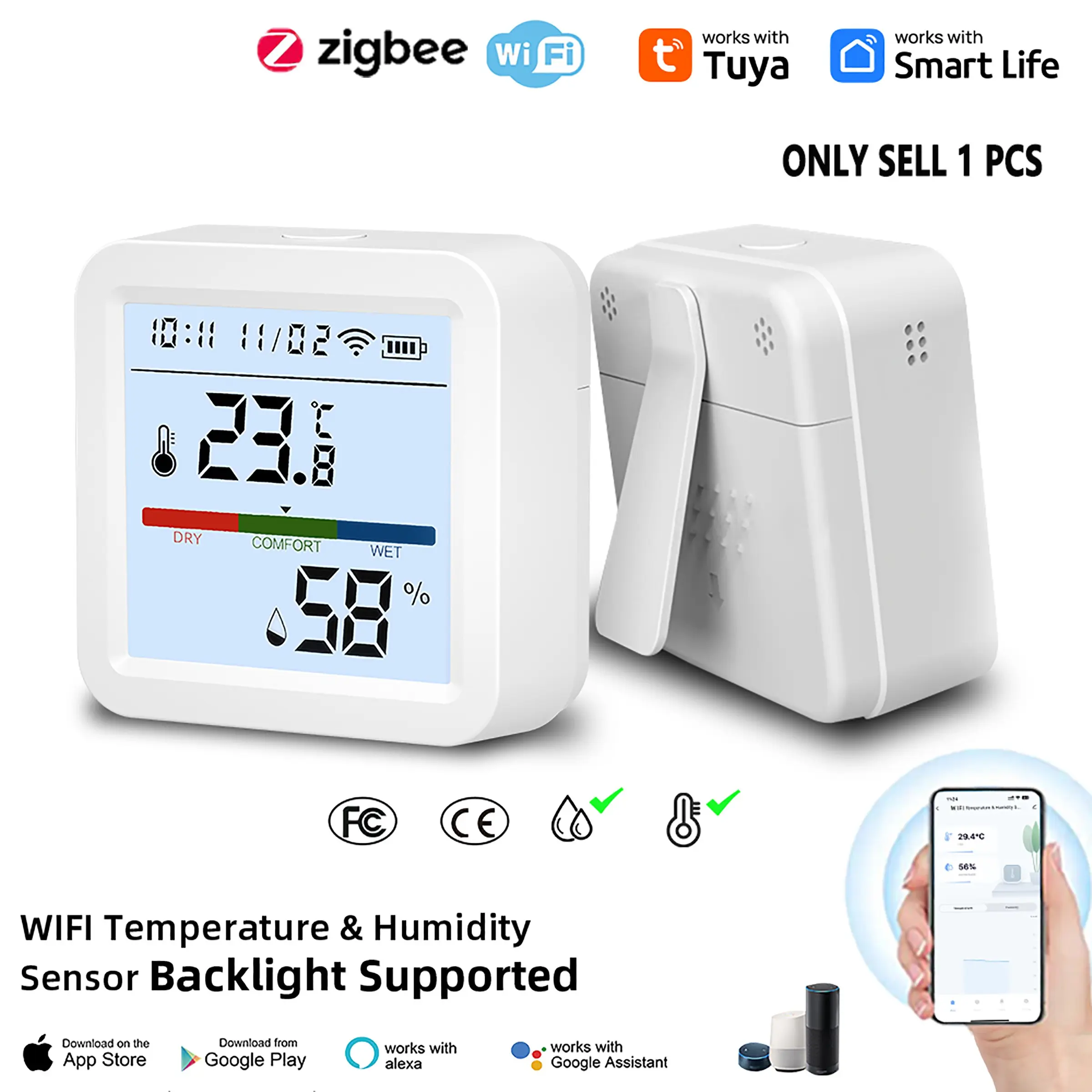Tuya Temperature Humidity Wireless WiFi Zigbee Sensor, Smart Home Weather Station, Accurate Indoor Outdoor Monitor, Energy Efficient Design