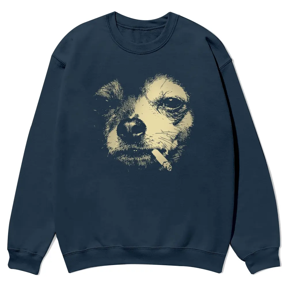 Smoking Chihuahua Graphic Sweatshirt, Unisex 100% Cotton Crewneck Top, Casual Streetwear with Stretch Fabric for Fall, Garment, Personalized, Menswear, Long Sleeve