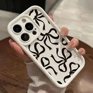 Black Bowknot Pattern TPU Phone Case for iPhone 16 15 14 Pro Max 13 12 11 XR XS Plus Shockproof Non Slip Military-Grade Protection Silicone Cover Cellphone Protective