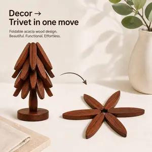 4 Tree Wooden Trivets & 1 Stand Heat-Multipurpose Resistant Foldable Design - Durable High-Quality Solid Wood for Hot Dishes, Pots, Bowls, Teapots coffee cups  tumbler.Kitchenware Tableware Coasters kitchen  essentials items
