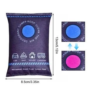 Reusable car dehumidifier bag, 100g silica gel desiccant, with color indicator, suitable for cars, homes, RVs, and boats. Environmentally friendly and long-lasting, absorbs 100ml of excess moisture, space-saving, multi-purpose.