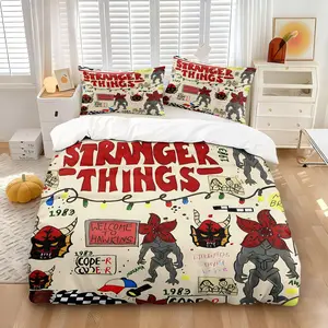 Stranger Things Upside Down Graffiti Duvet Cover Set Includes 1 Duvet Cover & 2 Pillowcases without Filler, Luxuriously soft, bursts with 1983 monsters, friends sketches & eerie Hawkins style. Enter the other side in bold! Bedroom Bedding Set