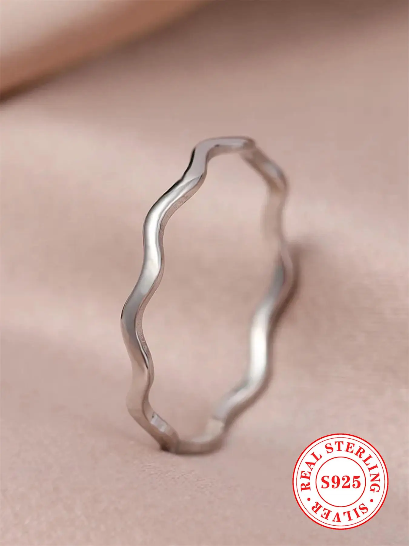 S925 Sterling Silver Simple Style Plain Wave Ring, Fashion Accessories for Women & Girls, Trendy All-match & Exquisite Jewelry for Birthday Gift, with