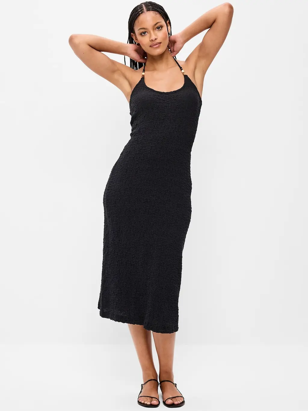 Old Navy Women's Beaded Halter-Neck Textured Midi Dress