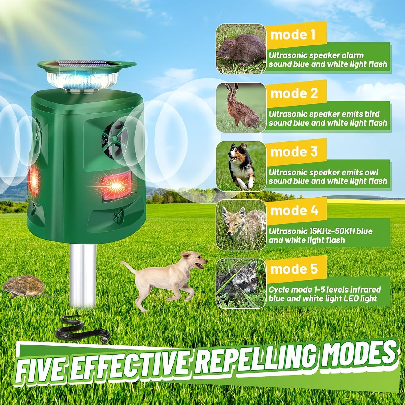 Upgraded Version 360° Solar-powered Ultrasonic Outdoor Device With LED Flashing Lights And Motion Detection, Designed For Animal Activity Sensing In Outdoor Spaces. Suitable For Security In Homes, Villas, Yards, Chicken Coops, Farms, And Barns.