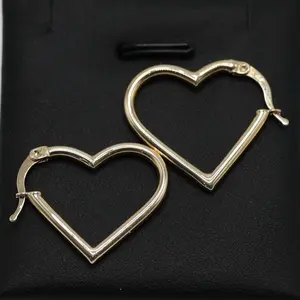 14K Gold Open Heart Hoops - Durable & Elegant for Women