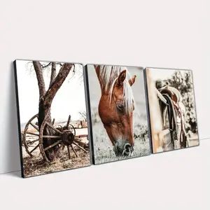 Horse & Carriage Pattern Canvas Painting with Frame, Boho Style Wall Art, Wall Decor for Home Living Room Bedroom Office, Ornaments