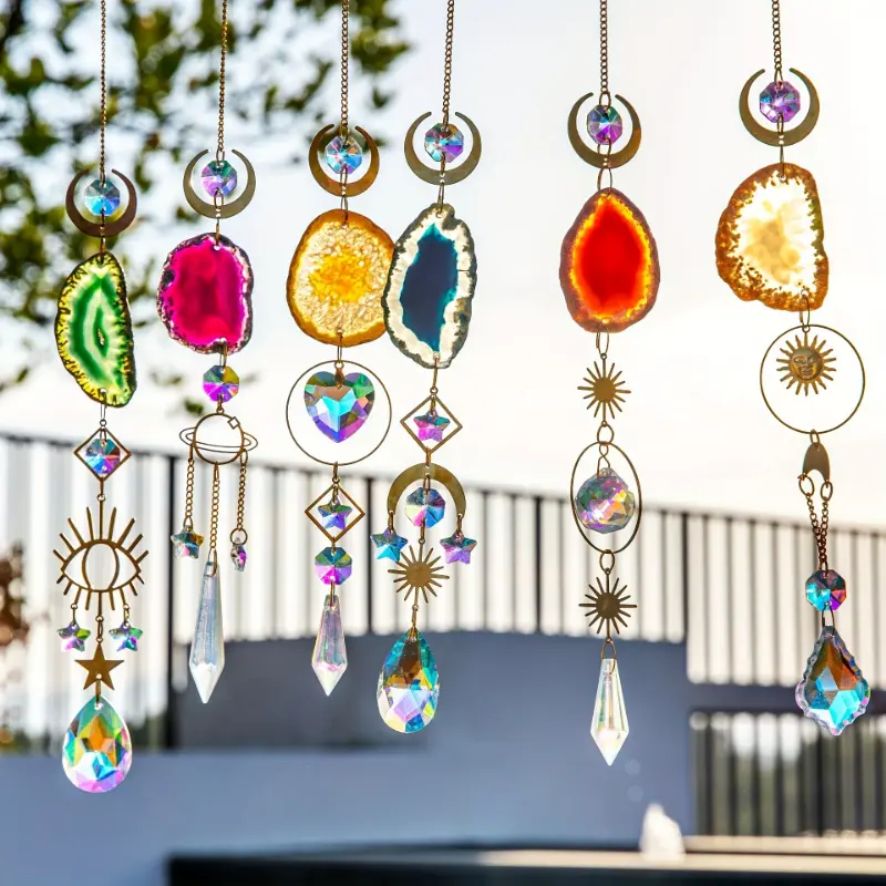 6pcs, Crystal Solar Catcher, Indoor Window Mounted Solar Catcher, Crystal with Prism And Agate Sheet, Used for Indoor And Outdoor Home Garden Wedding Decoration