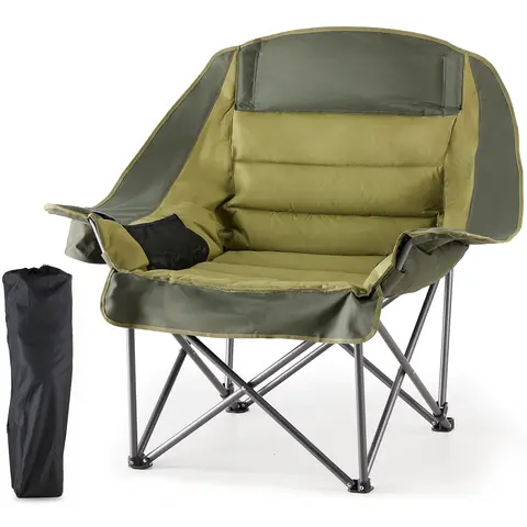 Sweetcrispy Sturdy Extra Thick Portable Folding Camping Chair - 440 Lbs Capacity, Reinforced Steel Frame, 600D Oxford Fabric, 2 Cup Holders, Side Pockets, Collapsible into Carry Bag, Unisex Camping Equipment for Glamping, Outdoor Patio