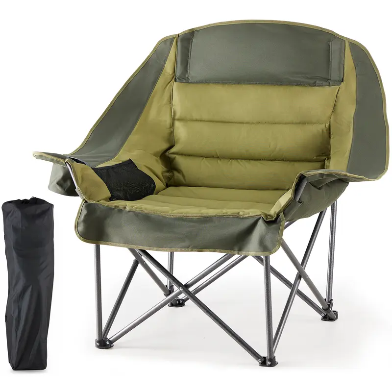 Sweetcrispy Sturdy Extra Thick Portable Folding Camping Chair - 440 Lbs Capacity, Reinforced Steel Frame, 600D Oxford Fabric, 2 Cup Holders, Side Pockets, Collapsible into Carry Bag, Unisex Camping Equipment for Glamping, Outdoor Patio