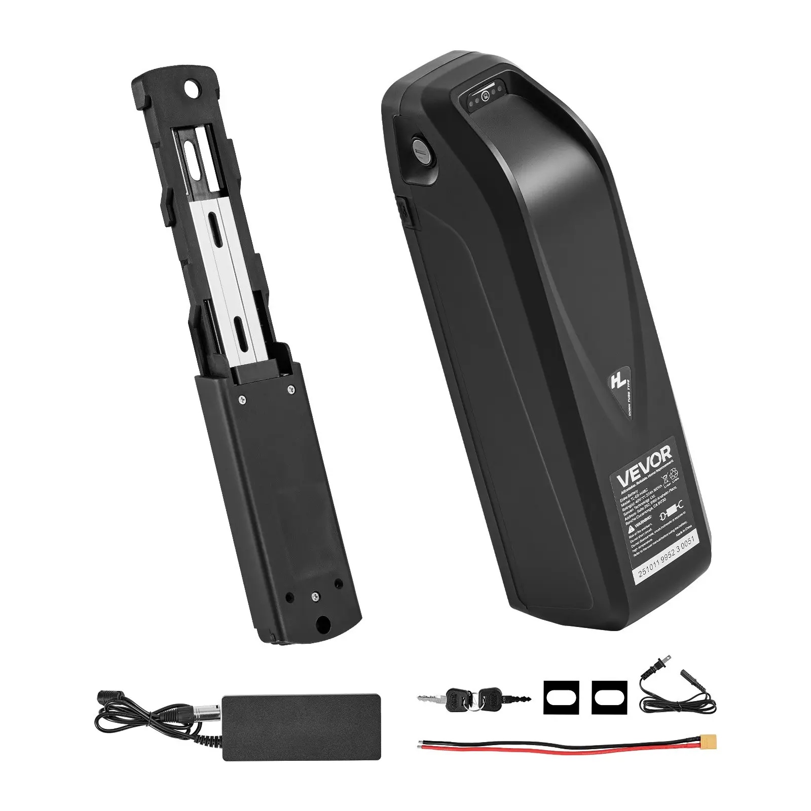 VEVOR 48V 20Ah Ebike Lithium Battery Pack TL-EB-H48C (12.1 lbs) with BMS, USB Port, 3A Charger, Lock, Discharge Socket, Detachable Replacement Kit for 1500W Electric Bicycle Motor, 20 Ah