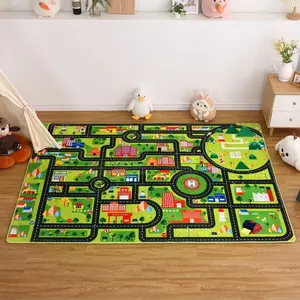 Kids Playmat Car Rug, City Life Fun Carpet Educational Car Rugs for Kids Play with Cars and Toys Road Traffic Play Mat for Bedroom Playroom Classroom ,  Black Streets