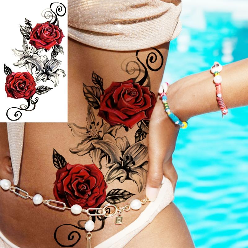 6-Piece Temporary Tattoo Stickers - 3 Solid Designs, 3 Random Glitter Butterfly Designs, Long-Lasting Waterproof Casual Half-Sleeve Fake Tattoos for Adults, Children (Forearm, Arm Use)