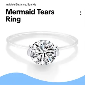 Ring with a Sense of Design, Light Luxury Transparent Line Invisible Mermaid's Tear Ring, Fishing Line Diamond Ring for Women mom  gift charm  obsessed