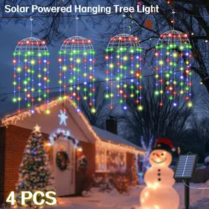 4pcs Solar Hanging Lanterns - Outdoor/Indoor LED String Lights, Garden Decorative Lighting, Jellyfish Lights, 8 Modes, Smart Light Sensor - Suitable for Courtyards, Gardens, Weddings, Parties, Halloween, Christmas Decorations