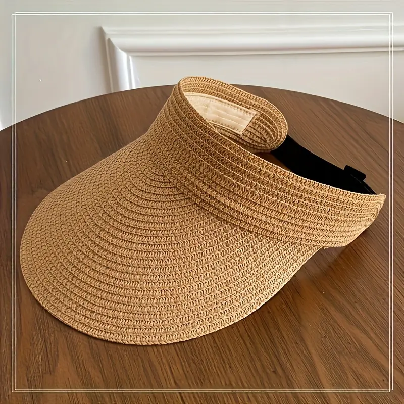 Women's Wide Brim Sun Visor Hat, Breathable Woven Paper Design, Foldable with Open Top for Summer Outdoor Sun Protection