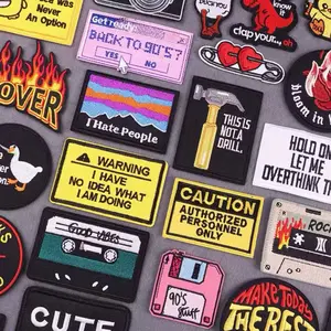 Warning Letters Embroidery Patches For Jeans Good Vibes Iron On patch Thermoadhesive Patches For Clothes Applique Stickes Logo