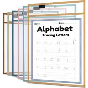 12 Pack Dry Erase Pockets 6 Assorted Colors 8.5 x 11 Inch Clear Plastic Sheet Protectors Dry Erase Pocket Sleeves for Teacher School Office Supplies Vintage