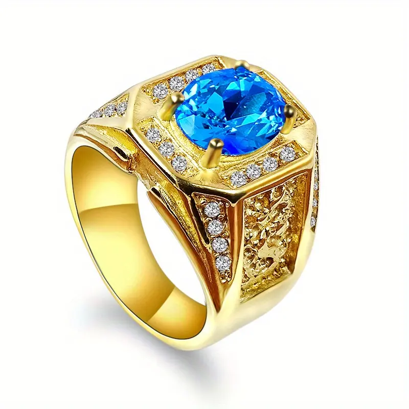 Men's European-Style Artificial Zircon Princess Statement Ring - Luxurious Stainless Steel Elegant Fashion Ring, Suitable for Formal & Casual Occasions, Artificial Zircon Rings, Elegant Fashion Rings,summerwins