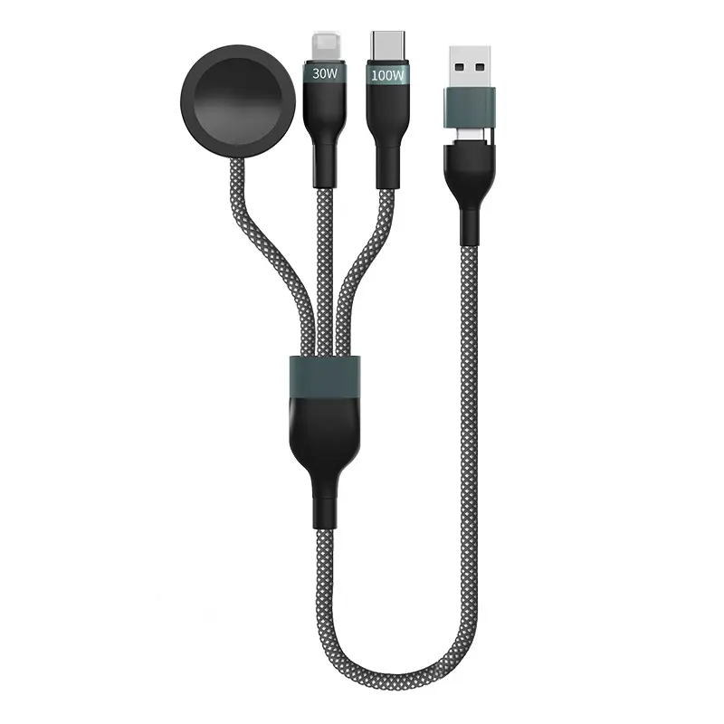 Multi-Functional Charging Cable Lightning USB-C Compatible Iwatch iPhone 17-11 iPad AirPods Durable Nylon Material
