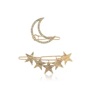 Ettika Stars & Moon Hair Barrette Set | Gold Tone Plated Hair Clips | Cute Celestial Hairpins | Fashion Accessories for Her