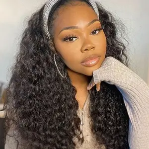 Bling Hair Headband Wigs Deep Wave Fall Machine Made Non Lace Glueless Wig Short Curly Cheap Human Hair Wig For Women