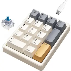 KN17 Wired Mechanical Number Pad- 17  Hot Swappable Numpad with White Backlight& PBT Keycaps for Laptop PC Compact Keyboards(Retro Beige, Blue )