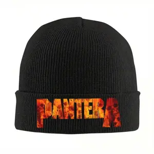 S&T Pantera Band Knitted Beanie Hat, 100% Acrylic, Warm Winter Cap, Casual Style, Unisex Rock Band Headwear For Men And Women