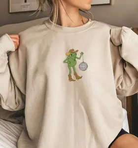 Cute Frog Cowboy Embroidered Shirts, Western Sweatshirt, Gift For Him, Cottage Core, Gift For Frog Lover ESH025