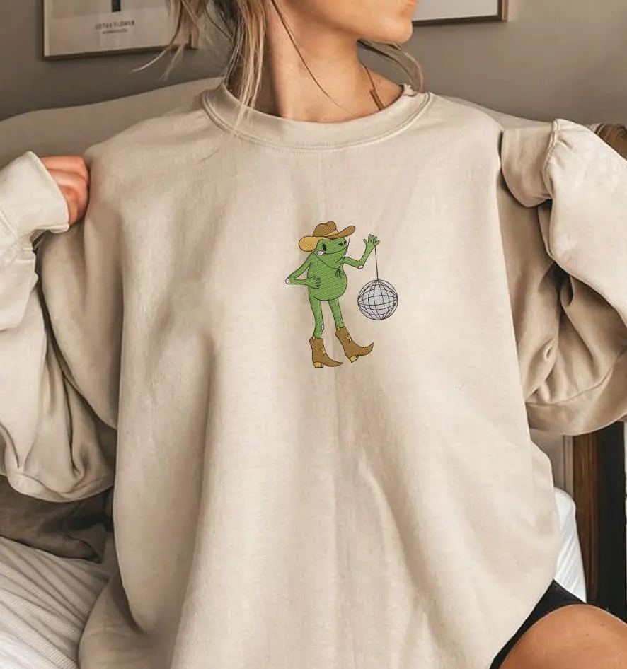 Cute Frog Cowboy Embroidered Shirts, Western Sweatshirt, Gift For Him, Cottage Core, Gift For Frog Lover ESH025