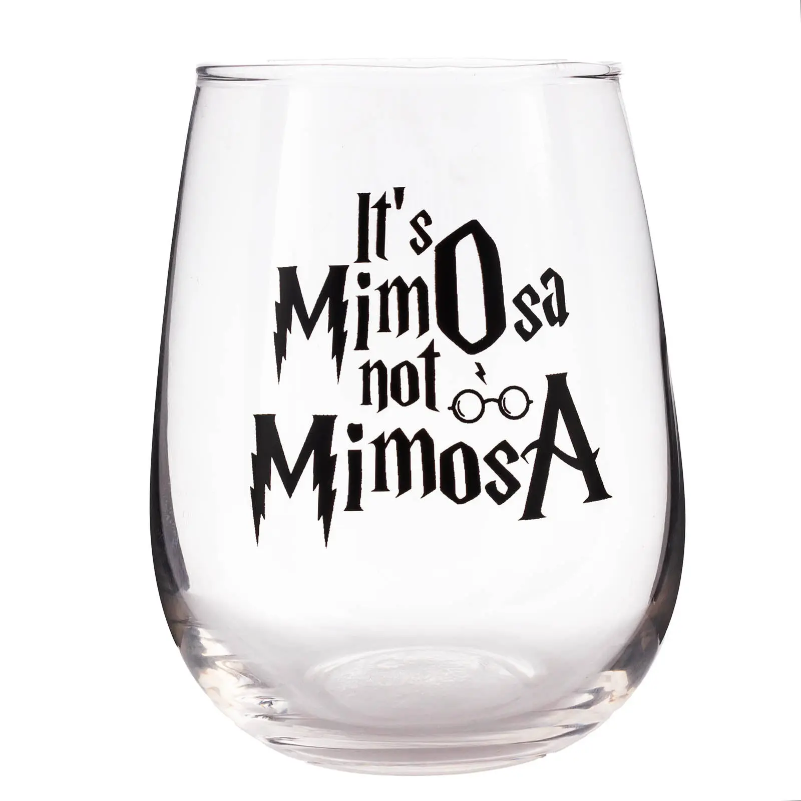 BarConic® 17oz Stemless Wine Cocktail Glass - High Quality Handblown Drinkware, Mimosa-Specific, Black Ink Screen-Printed Text, Decorative Glassblown Form, Custom Wine Label, Hand Wash Recommended, Ideal for Handmade Gifts, Custom Wine Label Glasses