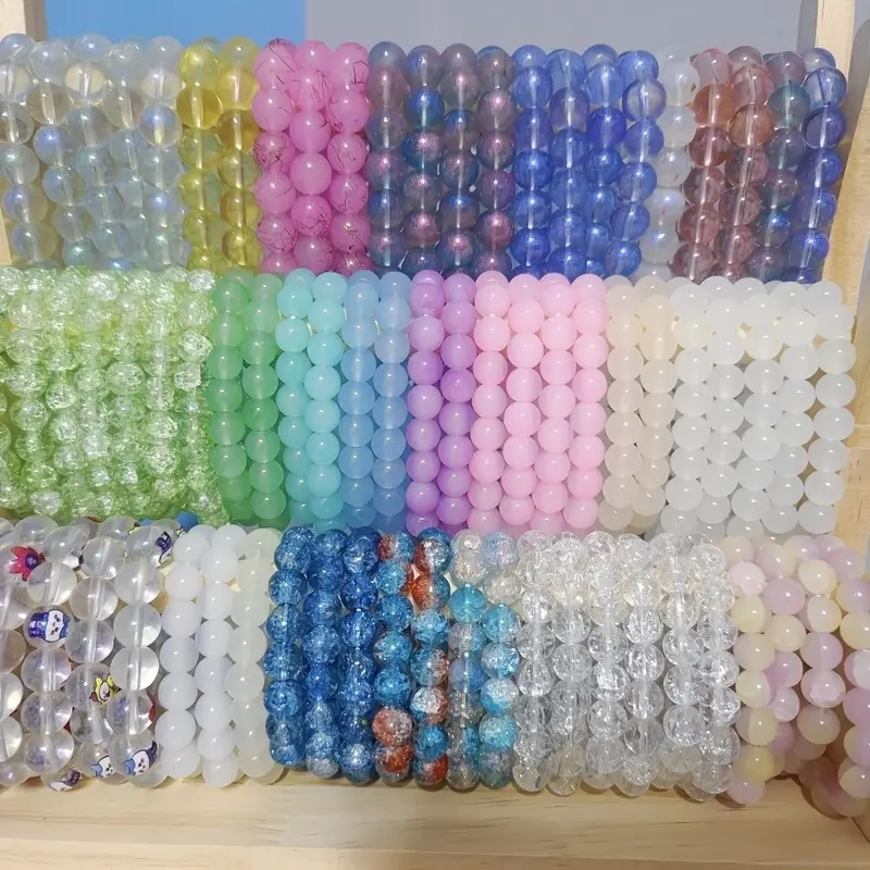 22pcs Mix Fashion Bohemian Beaded Bracelets Set, Multilayer Stackable Bracelets with Colorful  Clear Frosted Round Beads for Women Girls Gift & Daily Wear