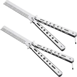 Stainless steel folding tip comb butterfly comb trimmer for beginner training beard comb heatless styling tool for men hair product hair accesssories