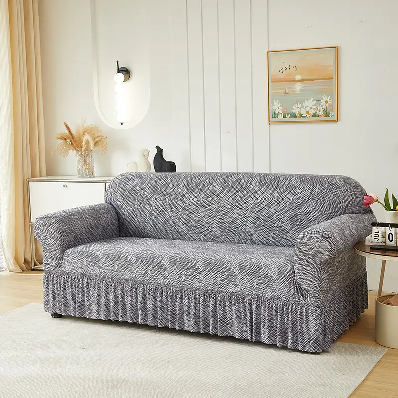 Stretch Ruffled Sofa Cover, Stretchable Sofa Cover, Elastic Sofa Slipcover, Abstract Pattern Couch Slipcover, Washable Couch Covers Non-Slip Furniture Protector for Pets & Kids, 1/2/3/4 Seater
