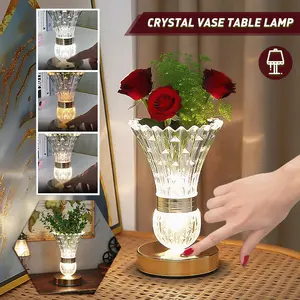 Modern Crystal Vase Table Lamp,  Crystal Vase LED Reading Light, Adjustable Light Color And Brightness,Luxury Badminton Crystal Night Light for Bedroom, Living Room, Hotel And Restaurant, Home Decorations