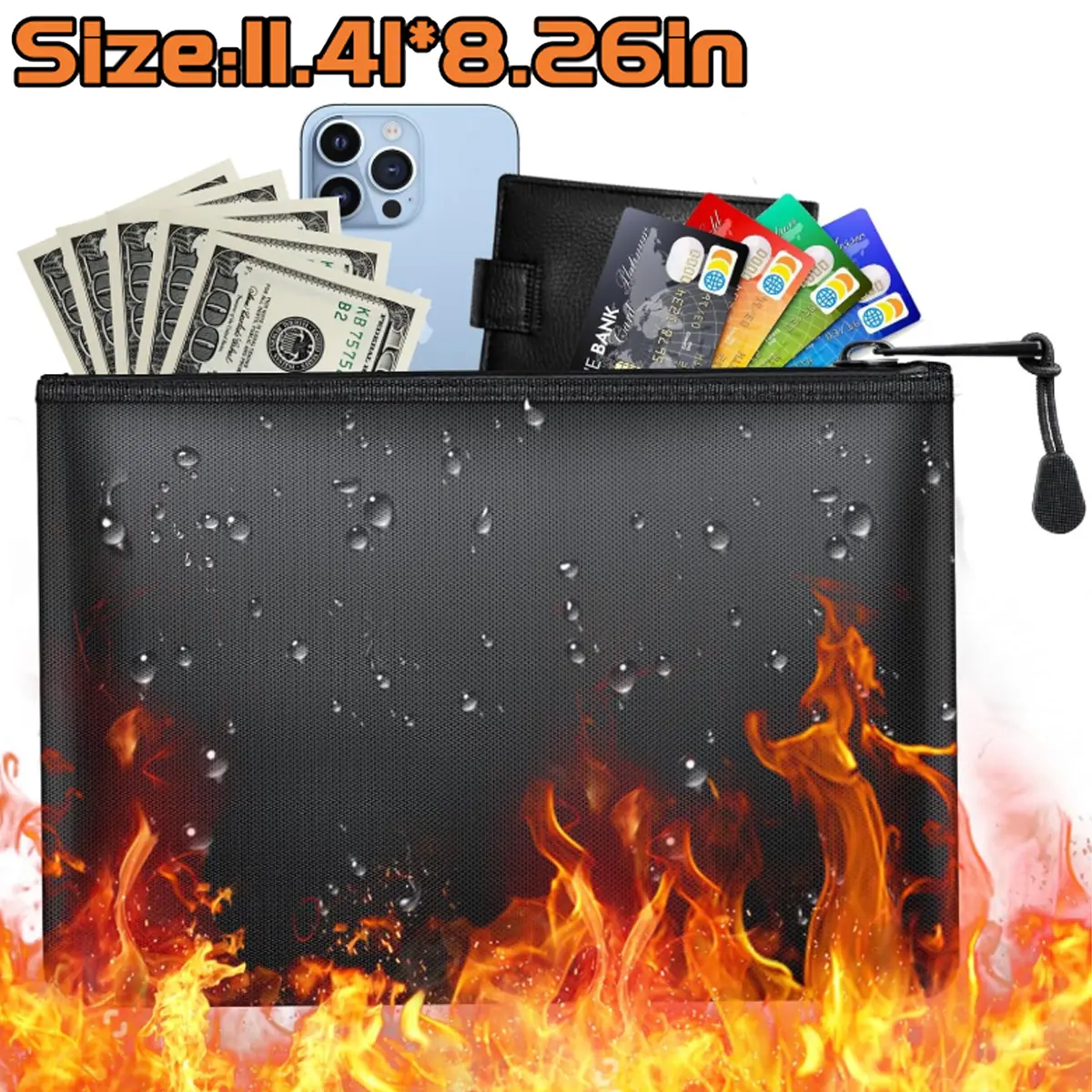 2000℉ Fire Proof Money Bag Fireproof Document Pouch Waterproof Safe Cash M Size Organiser Silicone 2000℉ Fire Proof Money Bag Fireproof Document Pouch Waterproof Safe Cash M Size Organiser Silicone