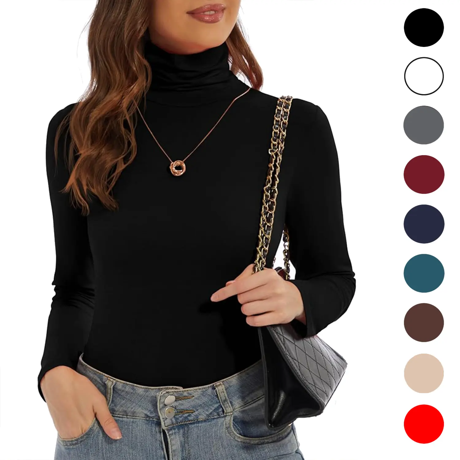 Women's High Neck Turtleneck Top - Soft Long Sleeve Minimalist Basic Shirt, Comfortable Lightweight Stretch Base Layer, Clothes