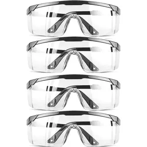 Safety GlassesClear Anti-Fog Goggles Over-Spec Glasses Protective Eye Wear Industrial Approved Wide-Vision（4 PACK）