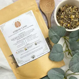 Stress Less: Loose-Leaf Herbal Tea Blend for Calm Nerves & Grounding (Caffeine-Free) Traditional Beverage for Chronic & Compounding Stress, Mood Support, Rebuilding Stability & Mood Regulation with St. John's wort, Chamomile, Lemon Balm, & Catnip